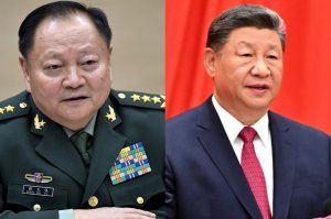 ​Split-screen photo showing General Zhang Youxia in military uniform on the left and Chinese President Xi Jinping on the right.